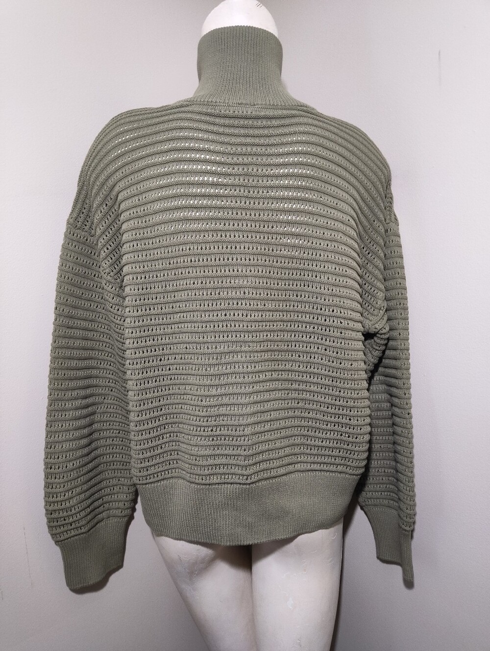 VARLEY Tara Pointelle Half-Zip Cotton Knit Sweater Sage Green XL - Picture 7 of 13